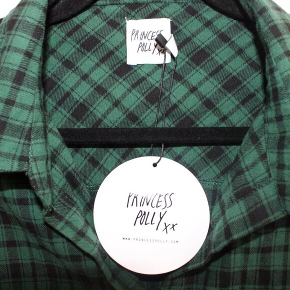 Princess Polly Stark Shirt Green Check Size 4 Oversized Button Down Plaid New - Picture 2 of 4
